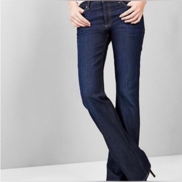 Gap 1969 Perfect Boot Jeans Women's Sz 30L Raw Dark Wash 9" Mid-Rise Stretch - Picture 1 of 8